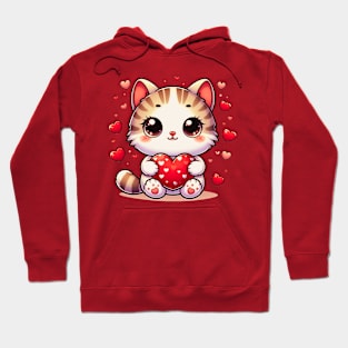 Cute White Kitten With Hearts And Valentines Hoodie